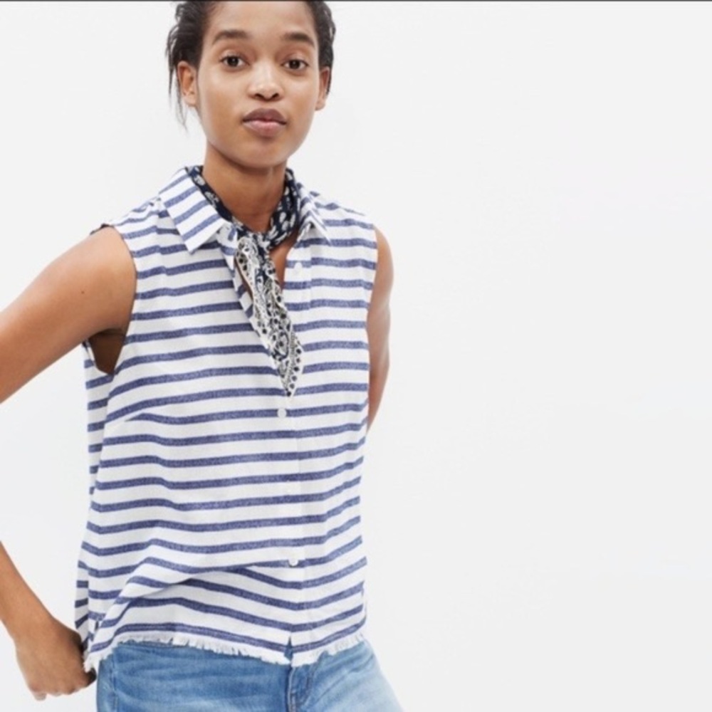 Madewell White & Blue Striped Button Up Tank